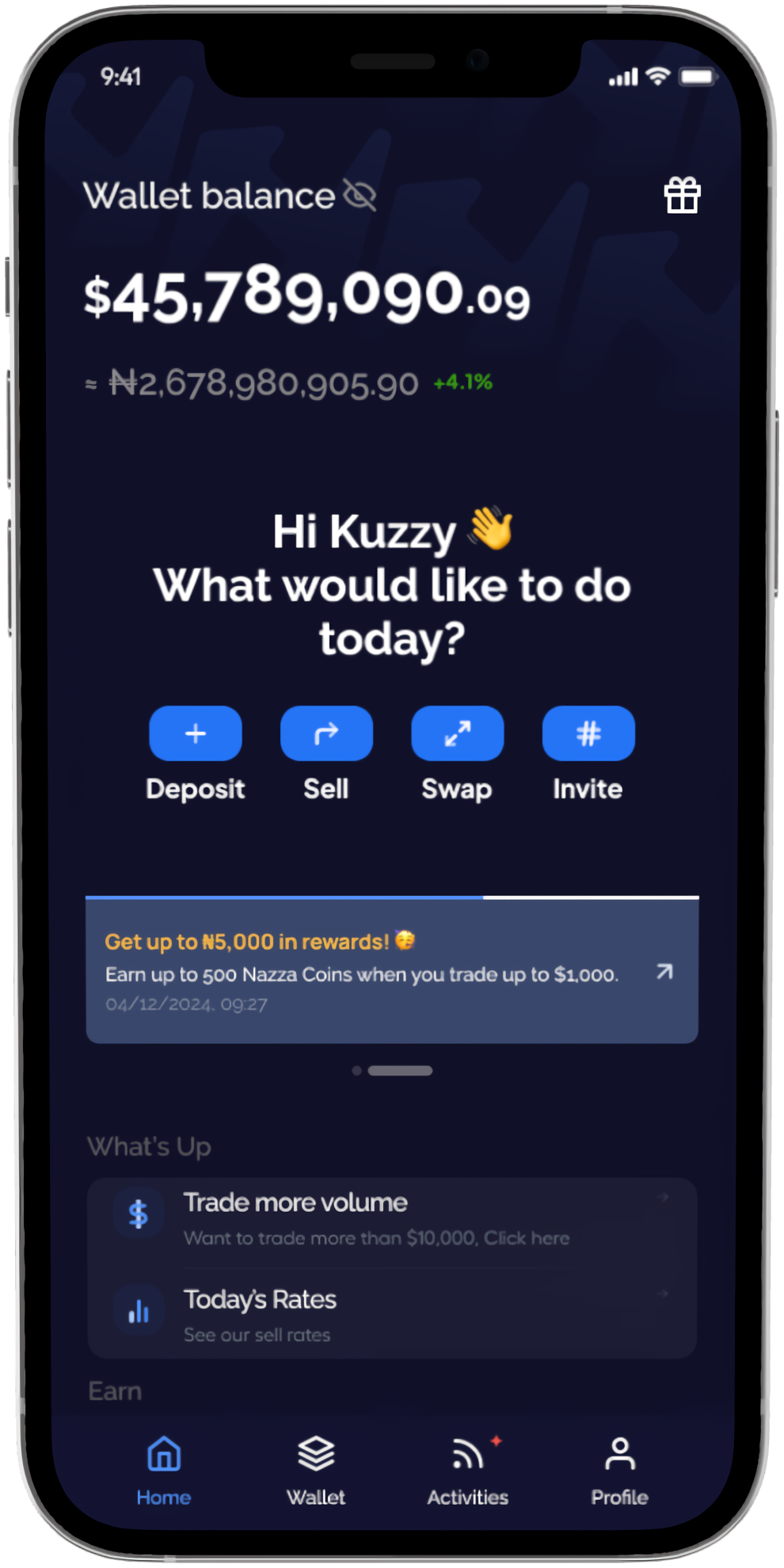 Nazza Mobile App Home Screen